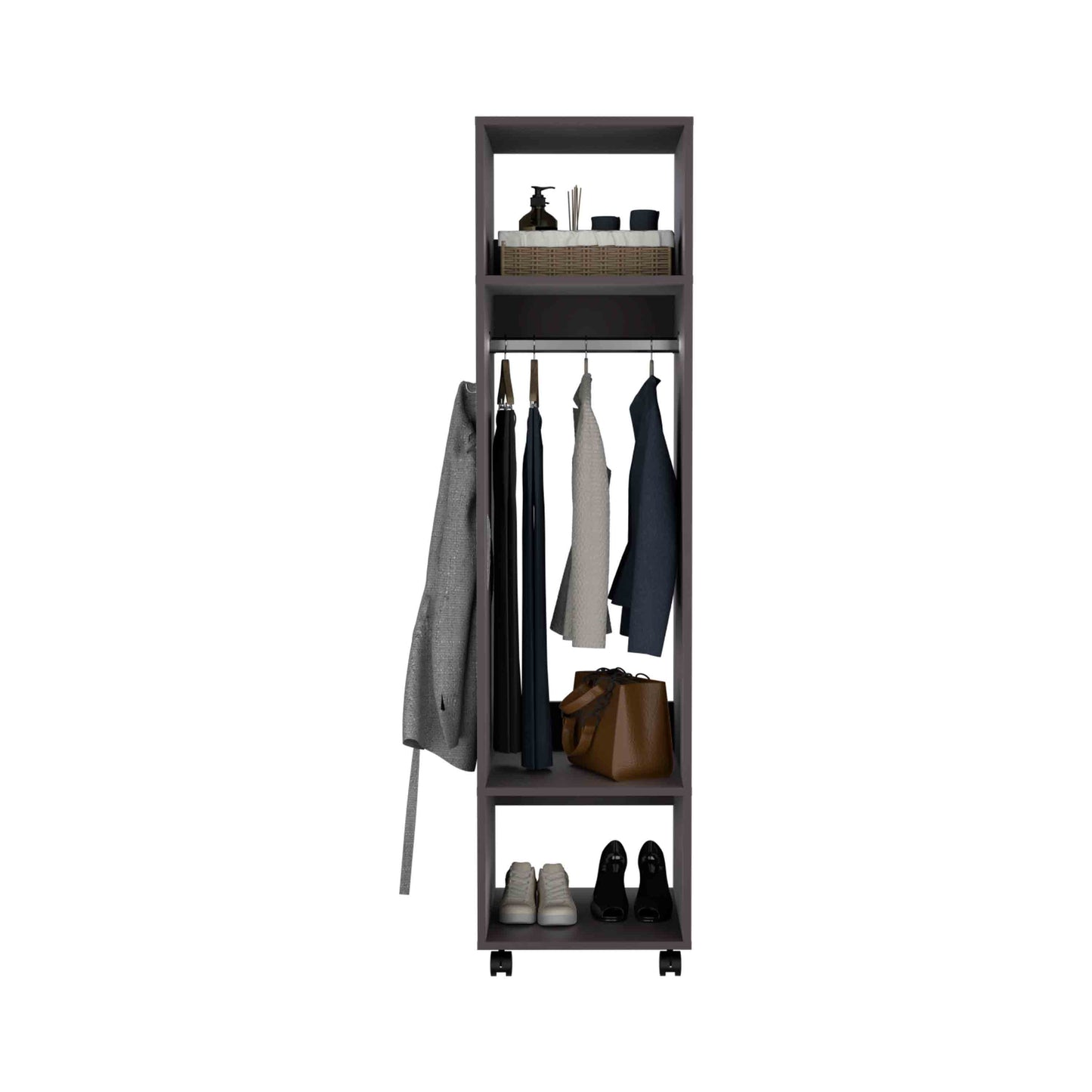63" Black Wardrobe with Mirror & Shelves - Bedroom Storage
