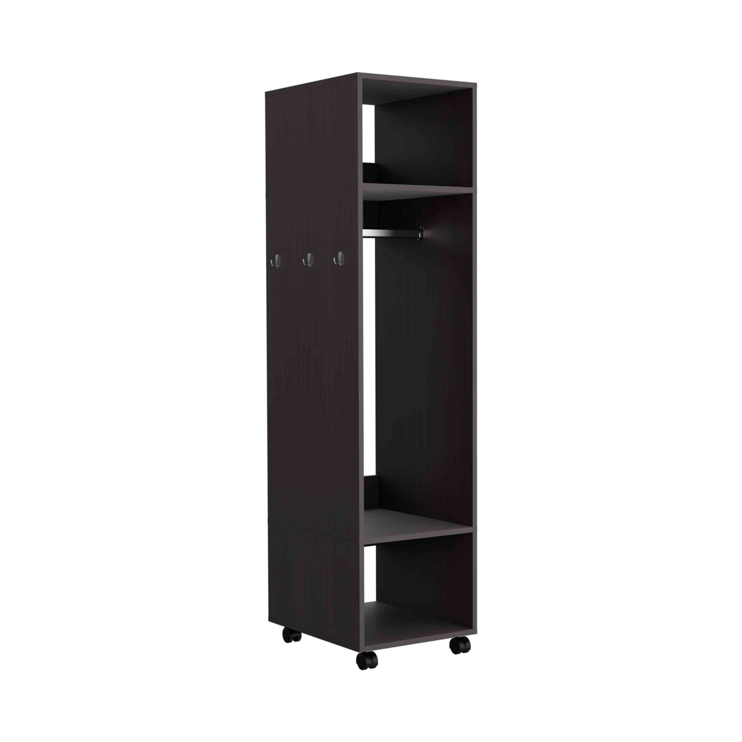 63" Black Wardrobe with Mirror & Shelves - Bedroom Storage