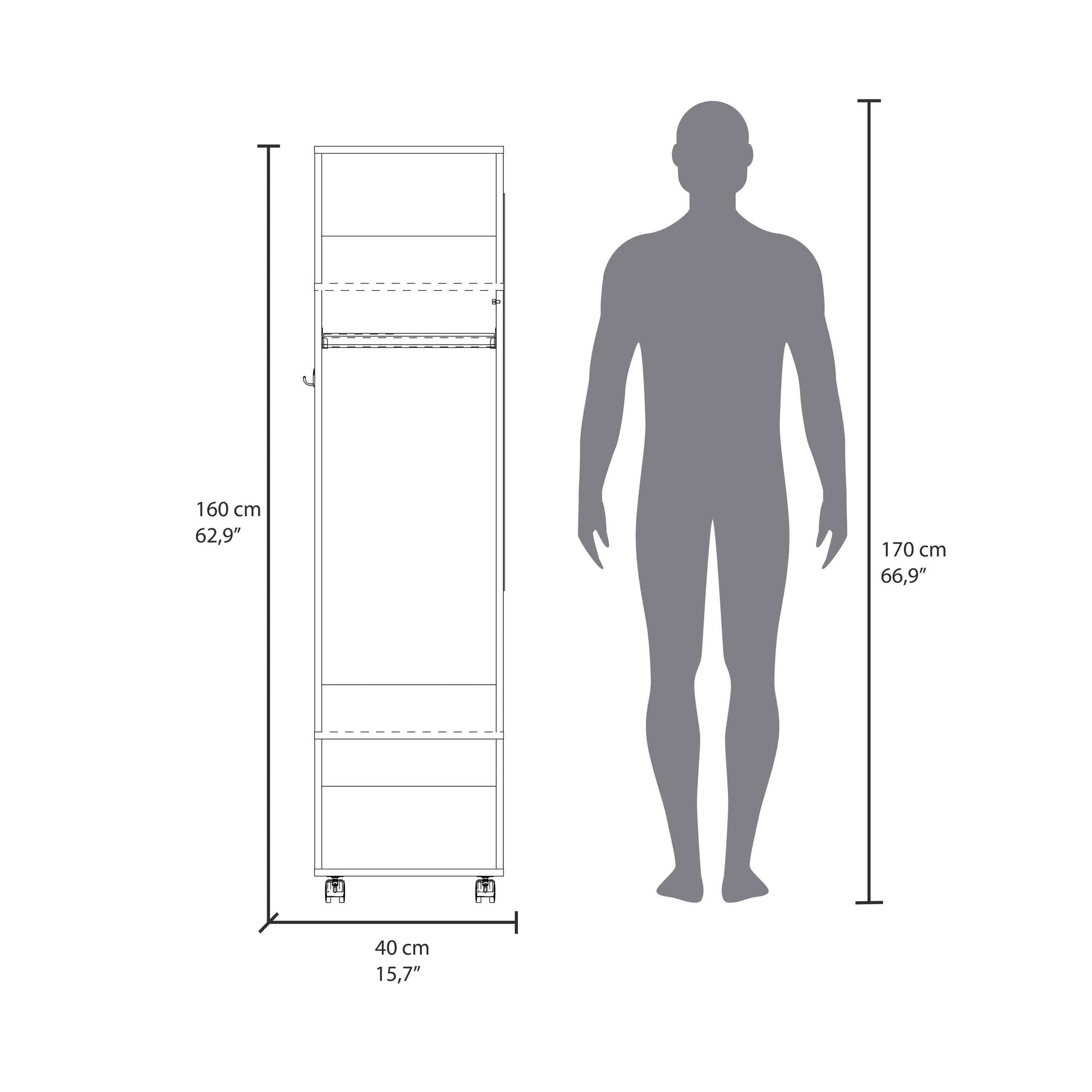 63" Black Wardrobe with Mirror & Shelves - Bedroom Storage