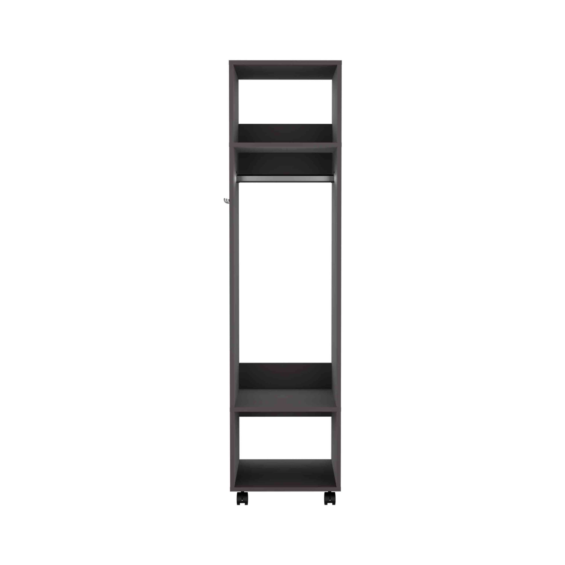 63" Black Wardrobe with Mirror & Shelves - Bedroom Storage