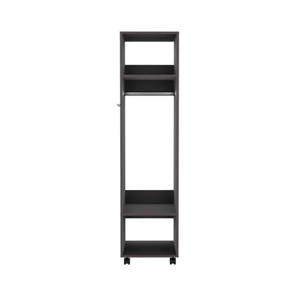 63" Black Wardrobe with Mirror & Shelves - Bedroom Storage