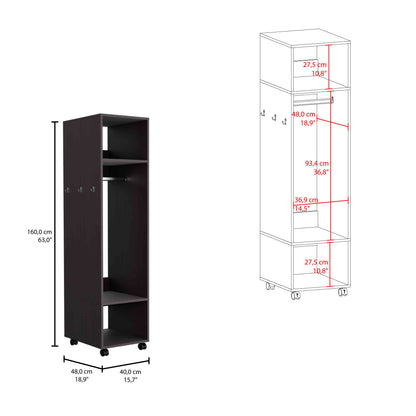 63" Black Wardrobe with Mirror & Shelves - Bedroom Storage