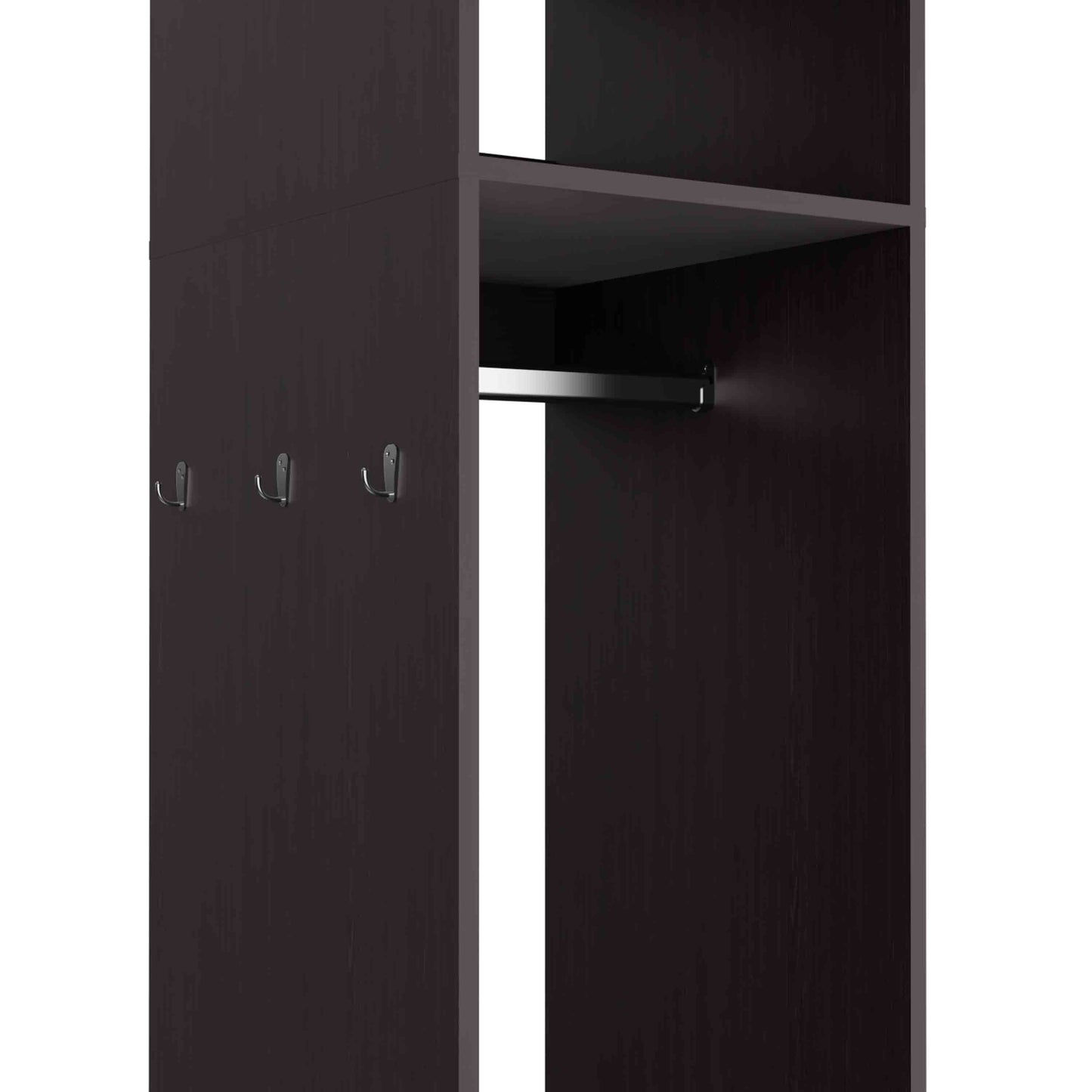 63" Black Wardrobe with Mirror & Shelves - Bedroom Storage