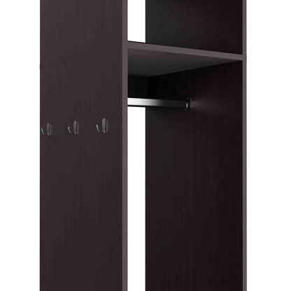 63" Black Wardrobe with Mirror & Shelves - Bedroom Storage