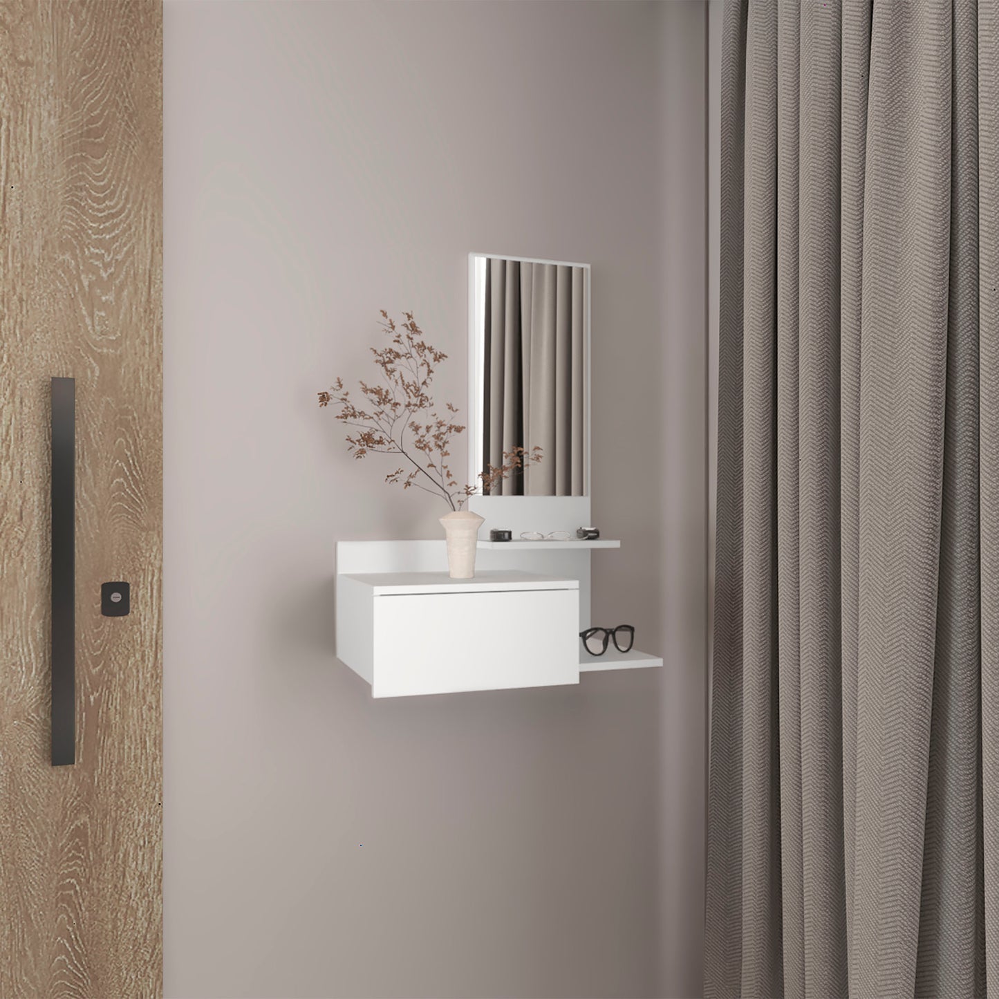 Vienna 23.6" Wide 3-Tier Shelf  Floating  Mirror Console Table, Full Extension Drawer White