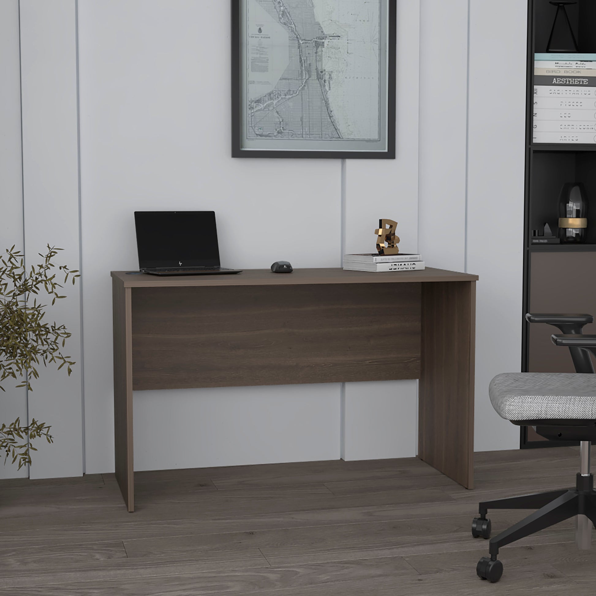 Malibu 47" Wide Study Desk Gray Walnut Modern Simple Computer & Laptop Table Dining Table for Bedroom, Living Room, Home and Office, Kitchen Walnut