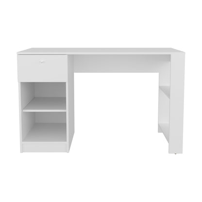 120-Home 47" Wide White Desk - Four Shelves, One Drawer Office Storage