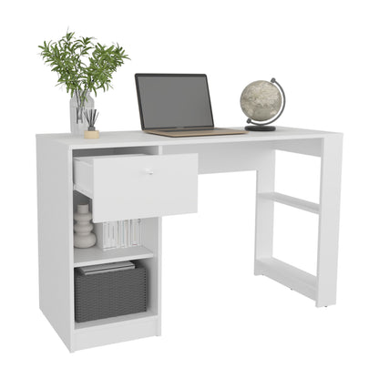 120-Home 47" Wide White Desk - Four Shelves, One Drawer Office Storage