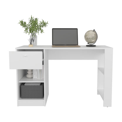 120-Home 47" Wide White Desk - Four Shelves, One Drawer Office Storage