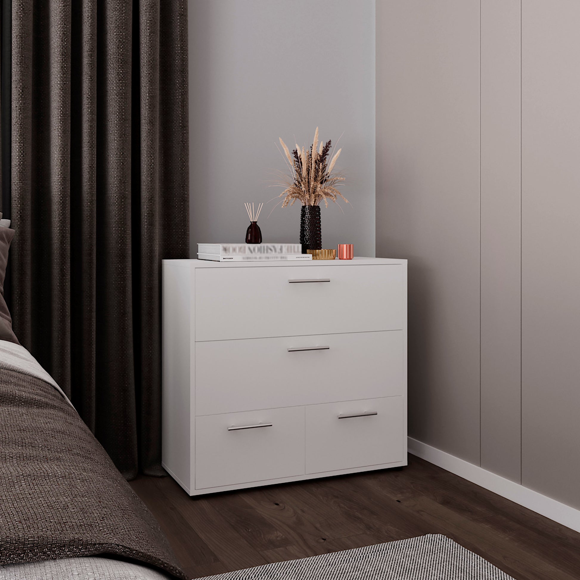 Alpine Wide Four Drawer Dresser, Bedroom Storage, White