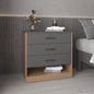 Alder 27" High Three Drawer Dresser And Open Shelf, Bedroom, Entryway, Side Board, Matte Gray - Natural Oak