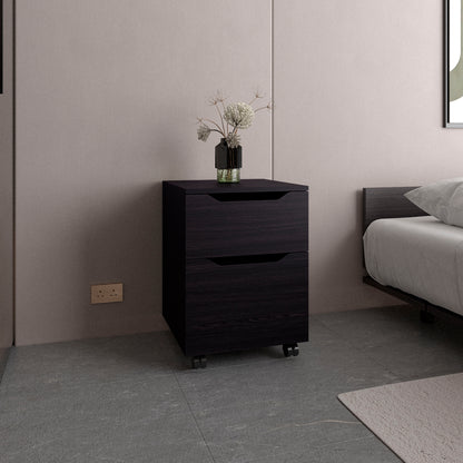 Ethan Open Shelves Nightstand With One Door, Modern Bedside Table For Bedroom Storage, Black
