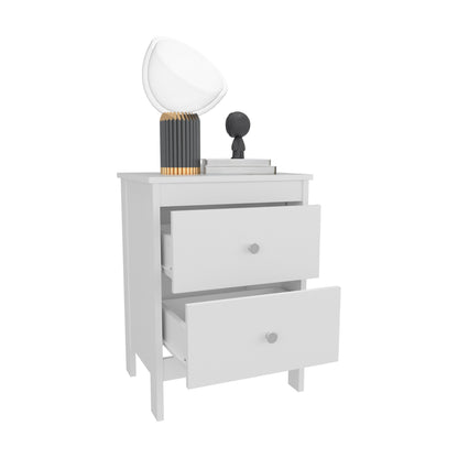 White Two Drawer Nightstand - Modern Bedroom Storage