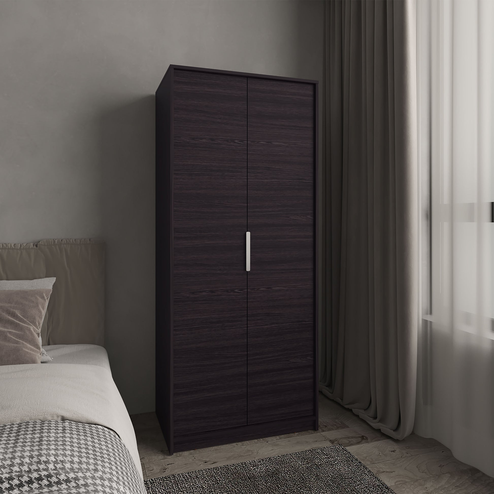 Wenden Armoire Double Doors, Hanging Rod And Interior Shelves, Freestanding Modern Wardrobe, Black