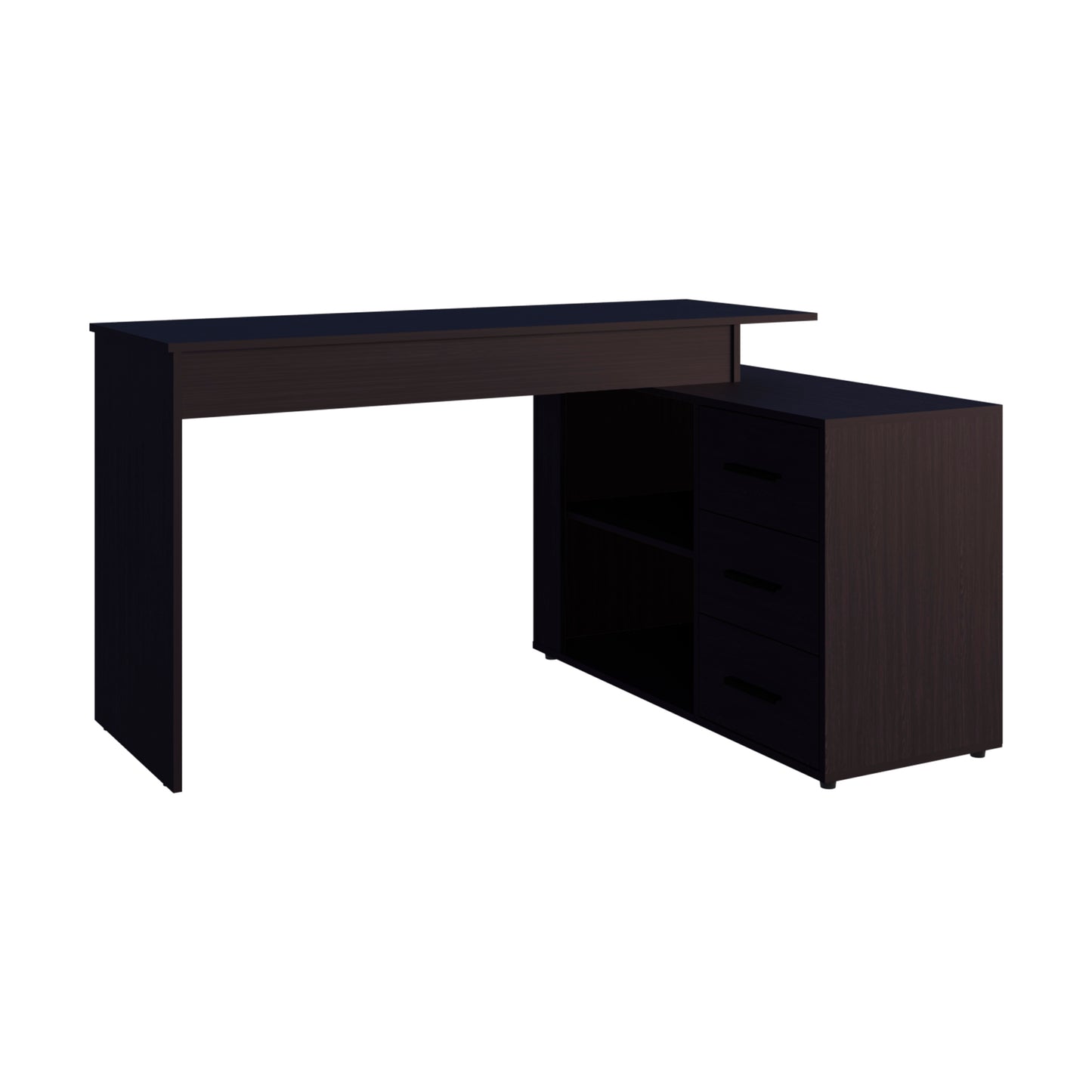 Modern L-Shape Office Desk in Black Particle Board for Workspace