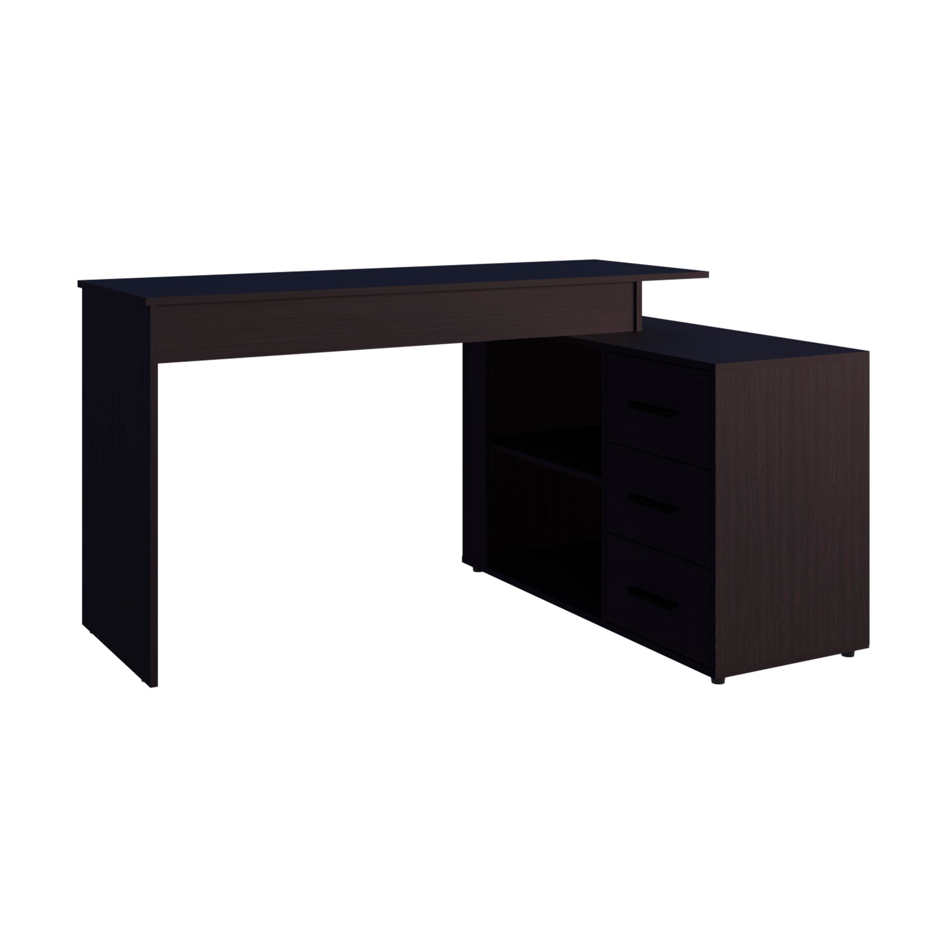 Modern L-Shape Office Desk in Black Particle Board for Workspace
