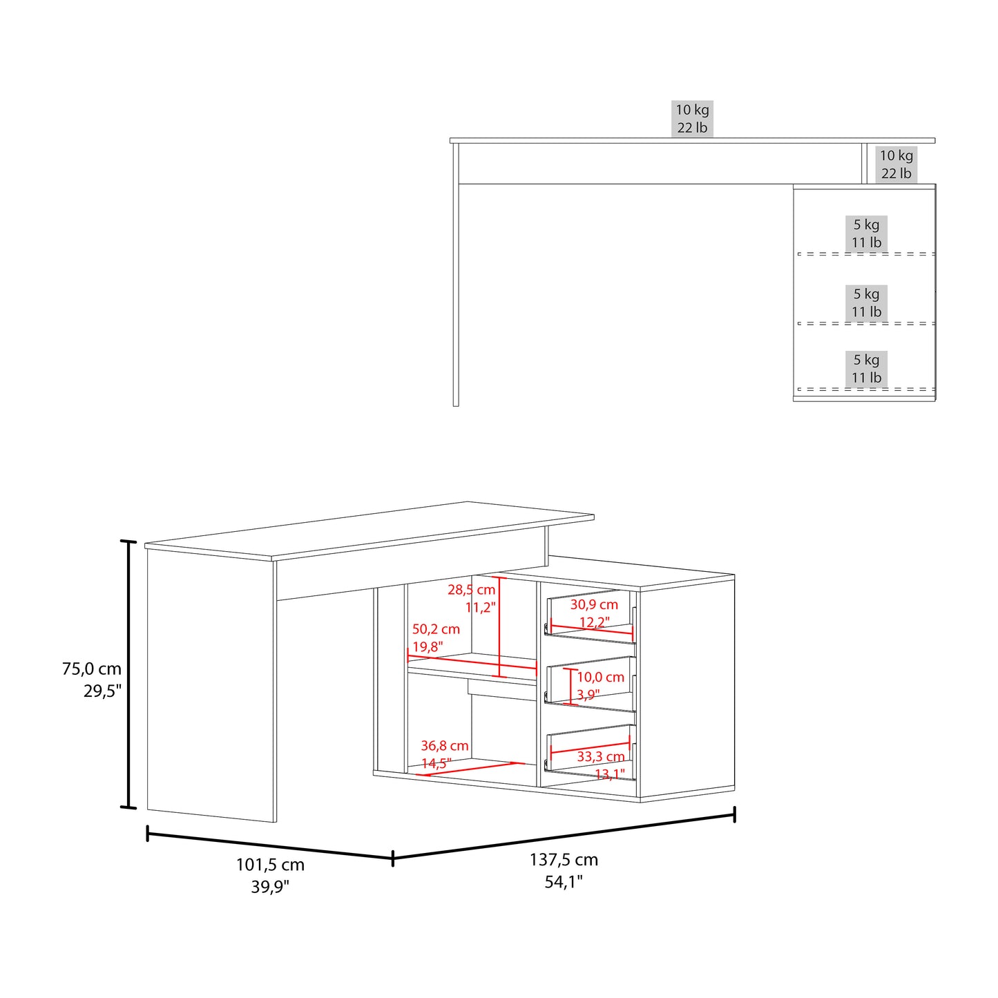 Modern L-Shape Office Desk in Black Particle Board for Workspace