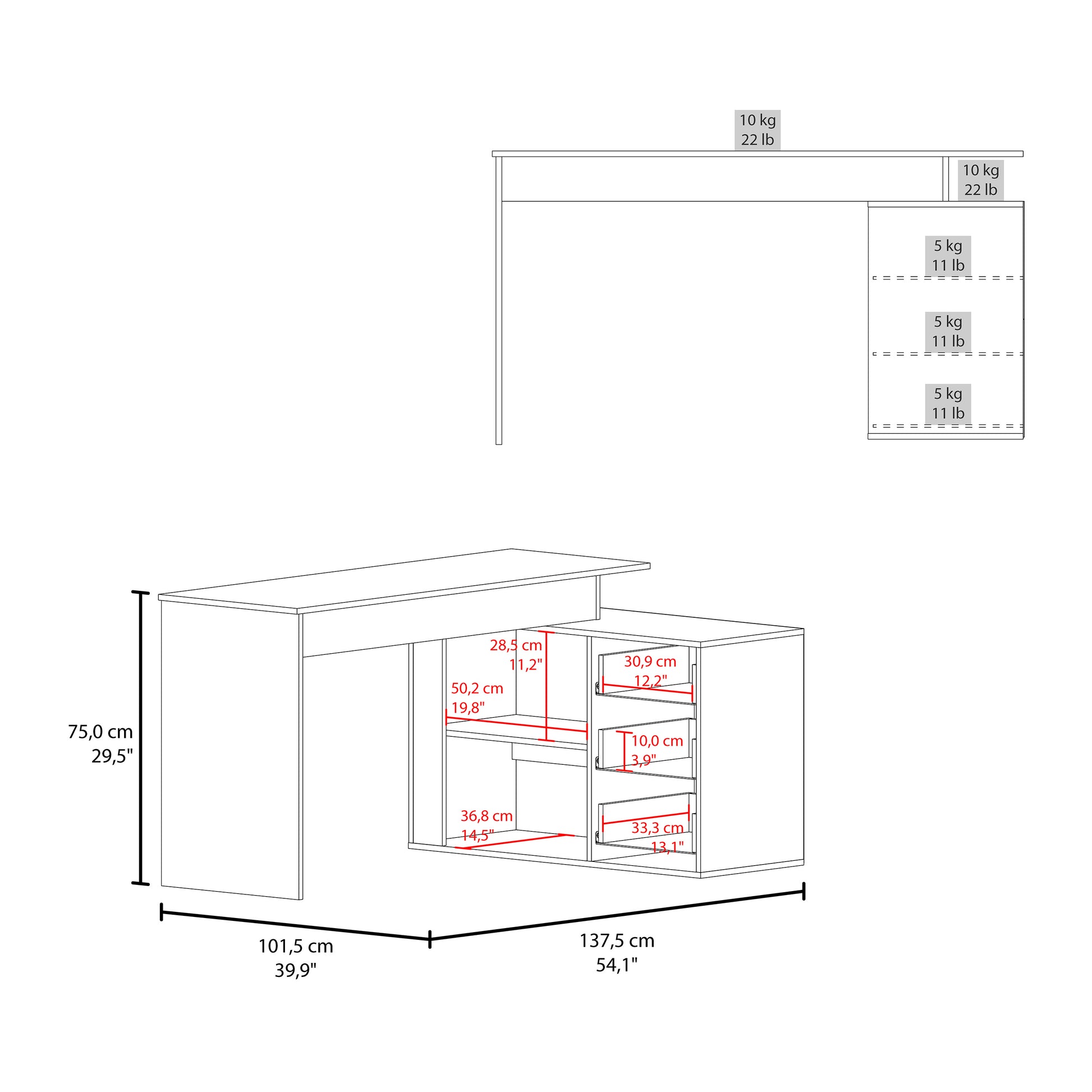 Modern L-Shape Office Desk in Black Particle Board for Workspace