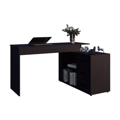 Modern L-Shape Office Desk in Black Particle Board for Workspace