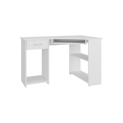 Jasper Corner Desk, Space-Saving L-Shaped Design With Two Side Shelves, White