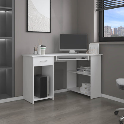 Jasper L-Shaped Corner Desk with Two Side Shelves, Space-Saving Home Office and Study Table, Modern Workstation with Ample Storage