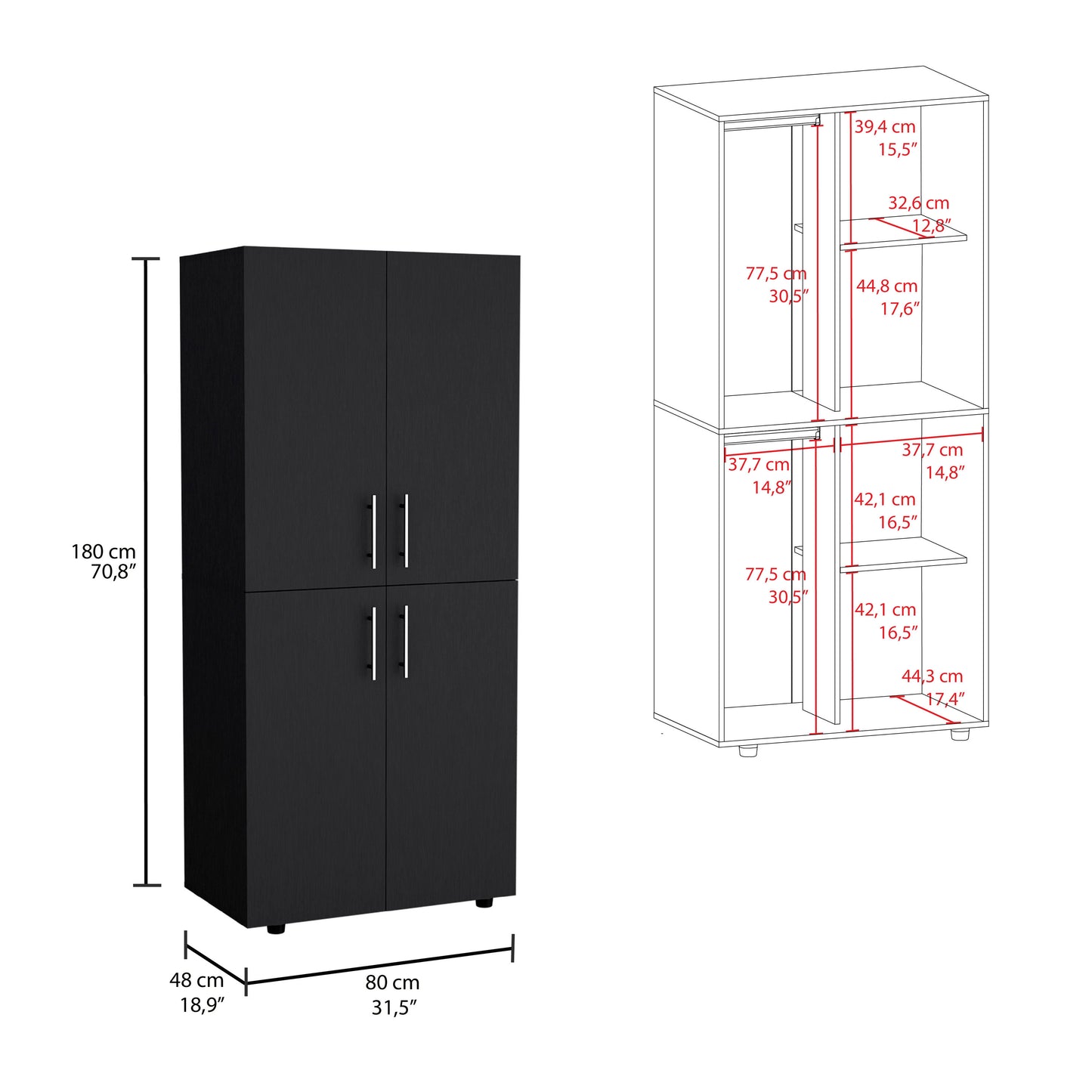 Hazel 70" High Armoire Wardrobe - Black | Bedroom Storage