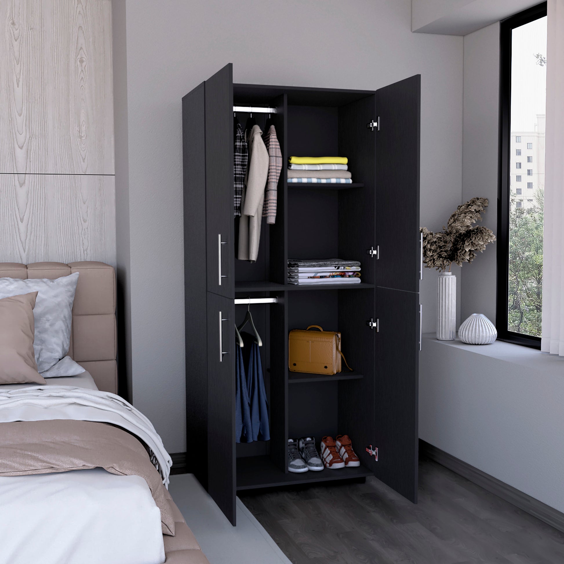 Hazel 70" High Armoire Wardrobe - Black | Bedroom Storage