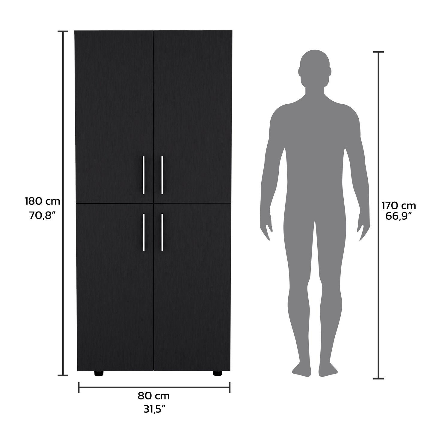 Hazel 70" High Armoire Wardrobe - Black | Bedroom Storage