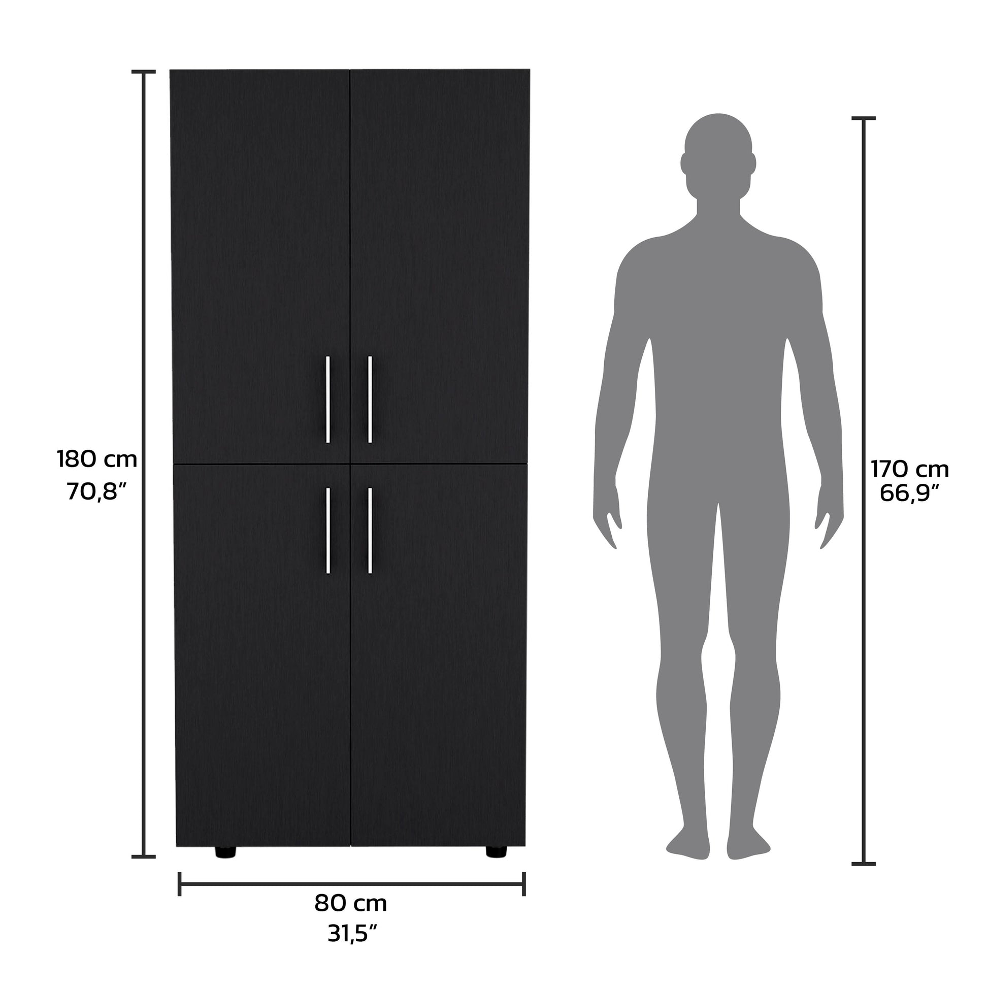 Hazel 70" High Armoire Wardrobe - Black | Bedroom Storage