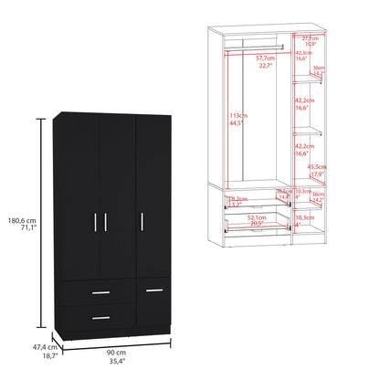 Black 71" Bedroom Armoire Wardrobe Closet with Drawers