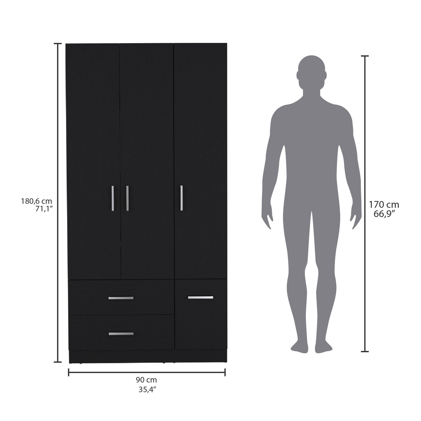 Black 71" Bedroom Armoire Wardrobe Closet with Drawers
