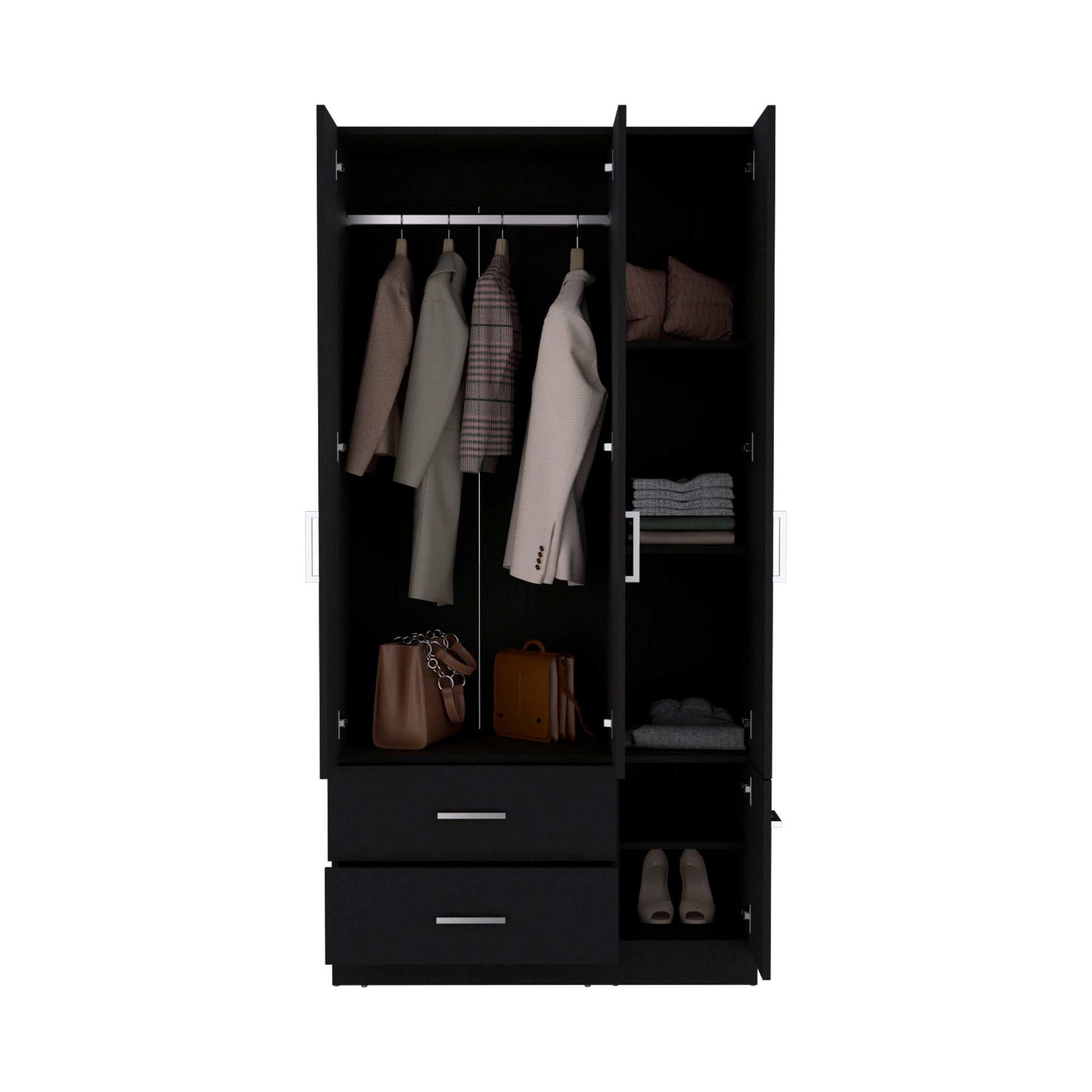 Black 71" Bedroom Armoire Wardrobe Closet with Drawers