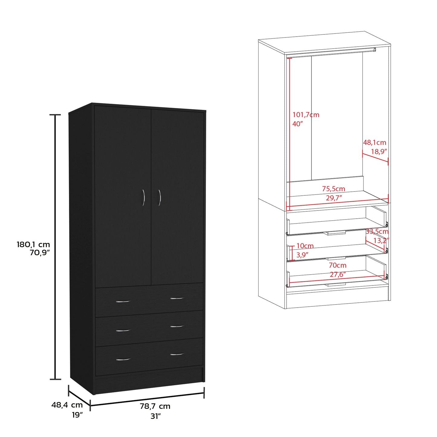 Taly Black Dresser - Modern Bedroom Storage Armoire
