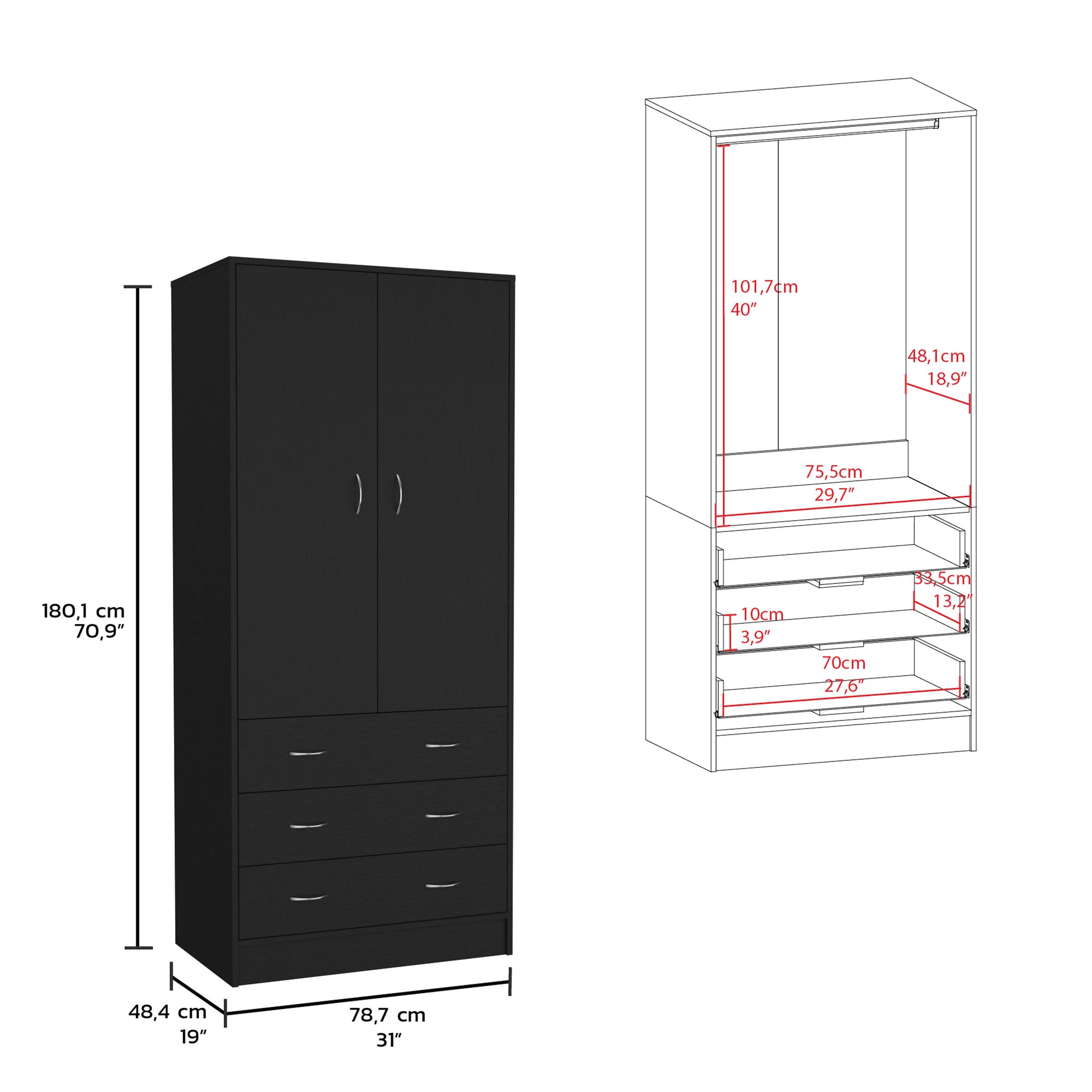 Taly Black Dresser - Modern Bedroom Storage Armoire
