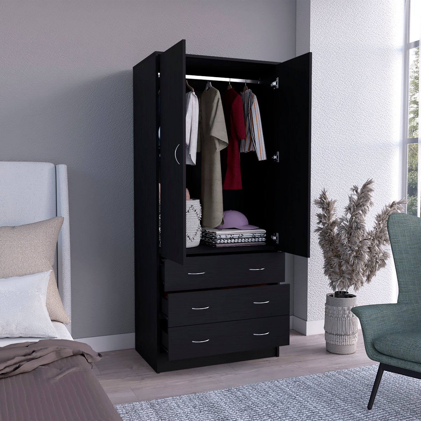 Taly Black Dresser - Modern Bedroom Storage Armoire