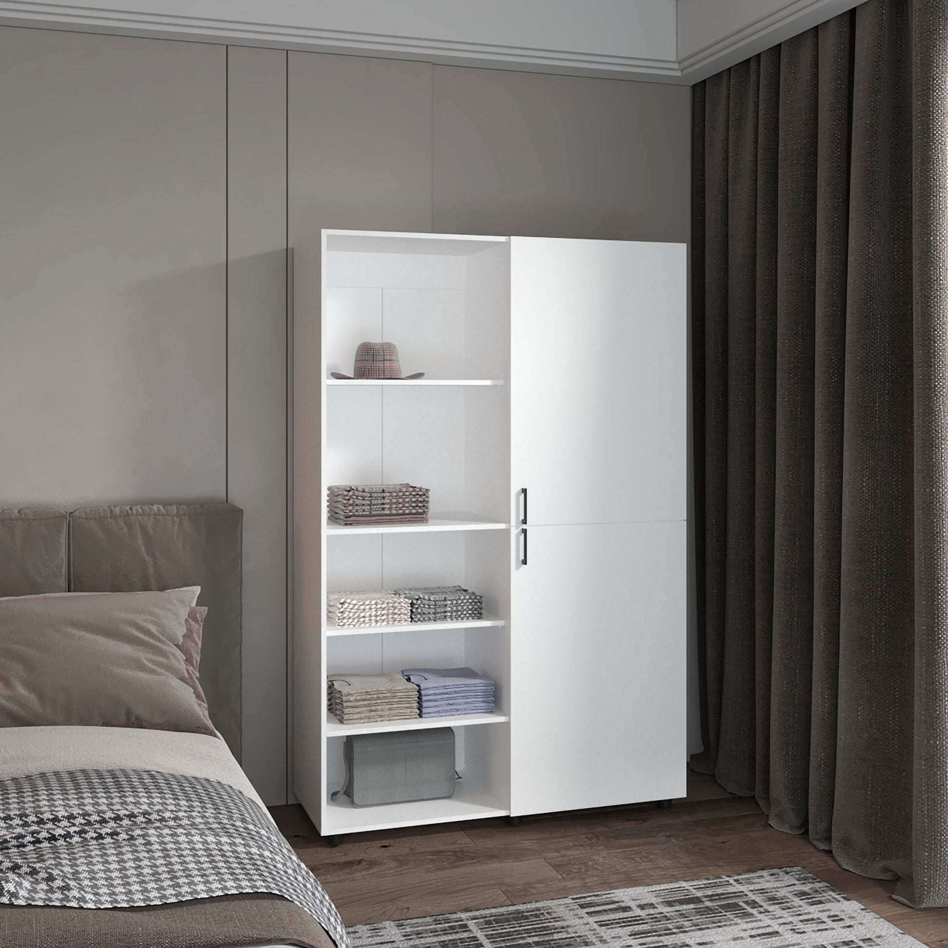 Eco High Two Door Freestanding Armoire With Hanging Rod And Interior Shelves, Compact Bedroom Wardrobe, White