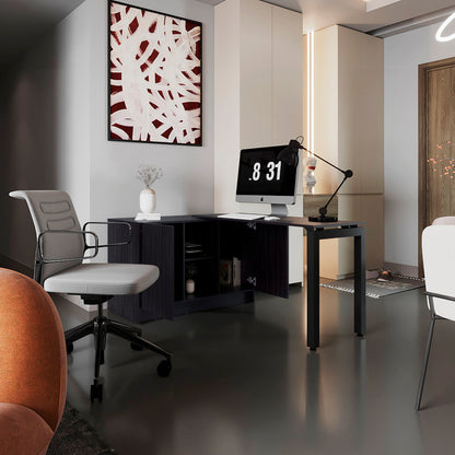 Alfie Rotable Desk 72-Inch Wide or Compact, Adjustable Workstation In Two Directions with Storage Compartments, For Home Office or Studio