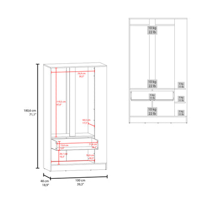 Black Dakota Armoire - Freestanding Wardrobe with Hanging Rod & Shelves for Bedroom