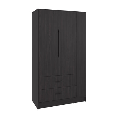 Black Dakota Armoire - Freestanding Wardrobe with Hanging Rod & Shelves for Bedroom