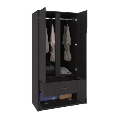 Black Dakota Armoire - Freestanding Wardrobe with Hanging Rod & Shelves for Bedroom