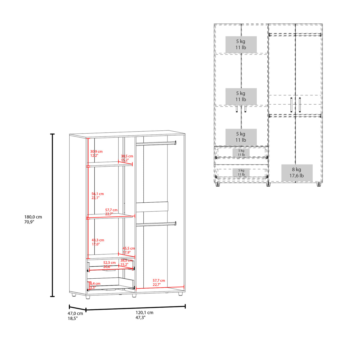 Oak Armoire with 4 Doors - Bedroom Storage Cabinet