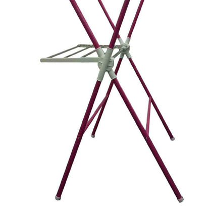 Pink Metal Folding Laundry Drying Rack with Hanger for Bedroom