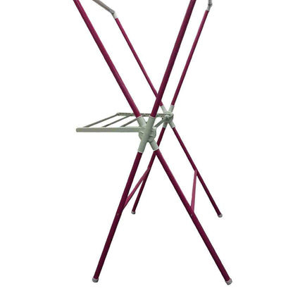 Pink Metal Folding Laundry Drying Rack with Hanger for Bedroom