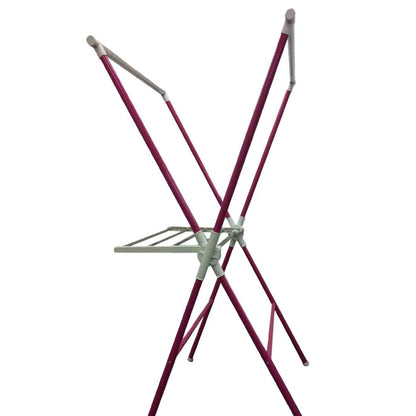 Pink Metal Folding Laundry Drying Rack with Hanger for Bedroom