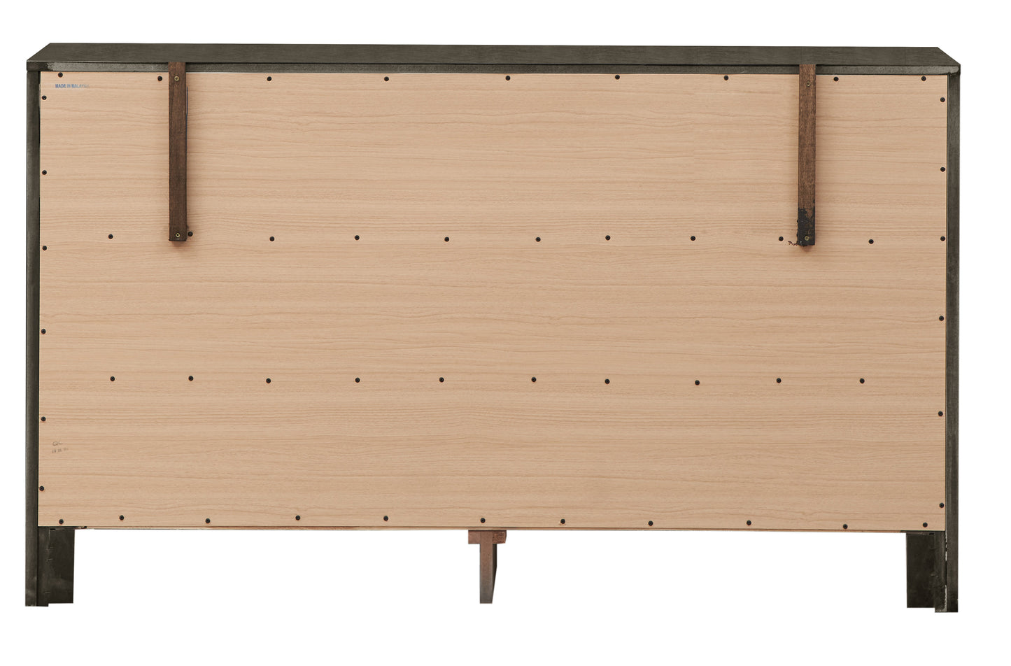 Gray Particle Board Dresser with Nickel Hardware for Bedroom Storage