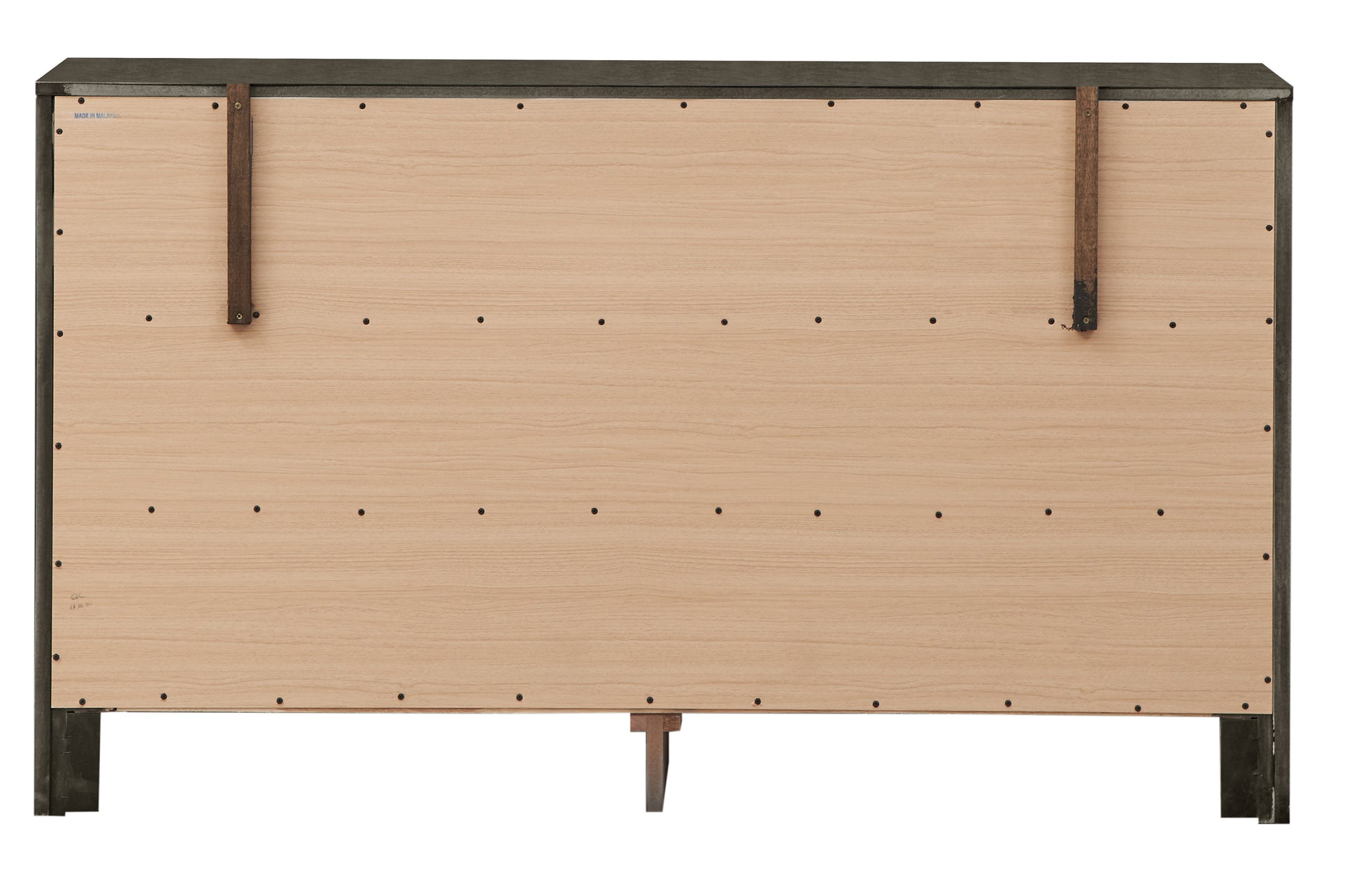 Gray Particle Board Dresser with Nickel Hardware for Bedroom Storage