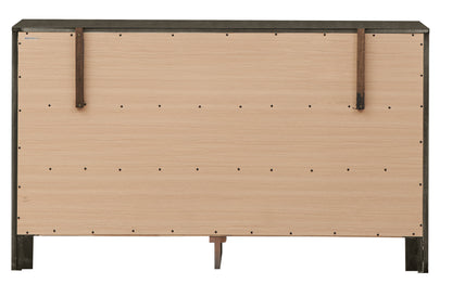Gray Particle Board Dresser with Nickel Hardware for Bedroom Storage