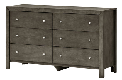 Gray Particle Board Dresser with Nickel Hardware for Bedroom Storage