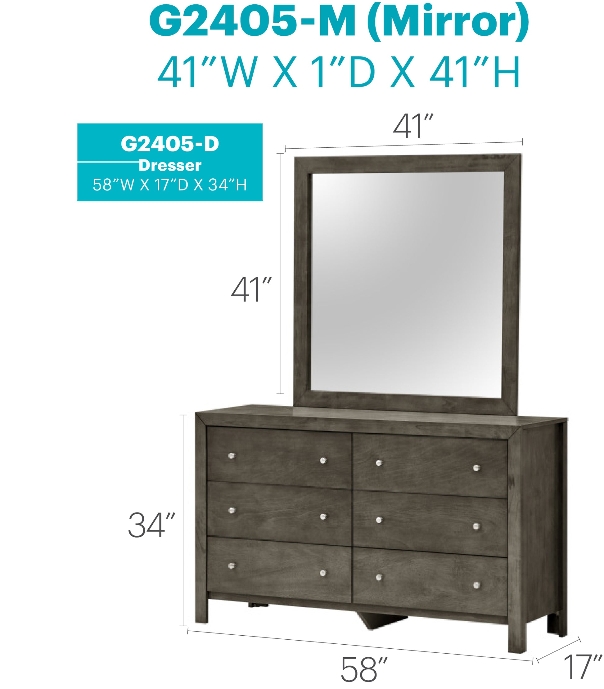 Gray Particle Board Dresser with Nickel Hardware for Bedroom Storage