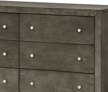 Gray Particle Board Dresser with Nickel Hardware for Bedroom Storage